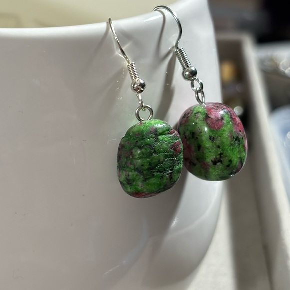 SATYAMANI Natural Stone Traditional Ruby Zoisite Semi-Precious Earrings S925 - Picture 5 of 6